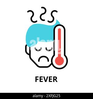 Concept of Fever icon, modern flat editable line design vector illustration, for graphic and web design Stock Vector