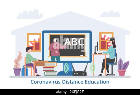 Coronavirus Distance Education concept, modern flat design vector illustration Stock Vector