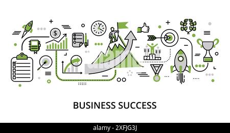 Infographic greenery Business Success concept, modern flat thin line vector illustration, for graphic and web design Stock Vector