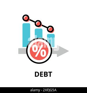 Concept of Debt icon, modern flat thin line design vector illustration, for graphic and web design Stock Vector
