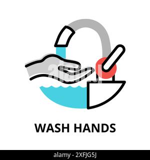 Concept of Wash Hands icon, modern flat editable line design vector illustration, for graphic and web design Stock Vector