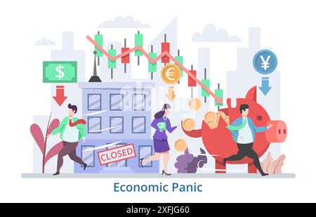 Economic Panic concept, modern flat design vector illustration Stock Vector
