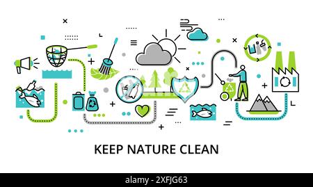 Concept of Keep Nature Clean, website template, modern flat editable line design vector illustration, for graphic and web design Stock Vector