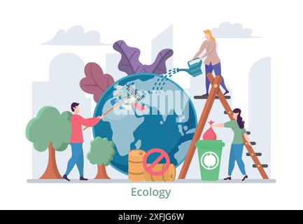 Concept of Clean Ecology, flat design vector illustration close-up Stock Vector