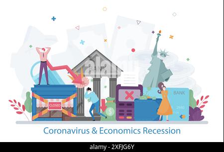 Coronavirus & Economics Recession concept, modern flat design vector illustration Stock Vector