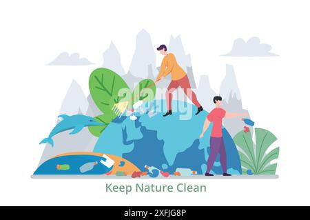 Concept of Keep Nature Clean, flat design vector illustration close-up Stock Vector
