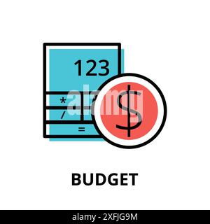 Concept of Budget icon, modern flat thin line design vector illustration, for graphic and web design Stock Vector