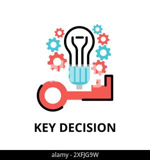 Concept of Key Decision icon, modern flat thin line design vector illustration, for graphic and web design Stock Vector