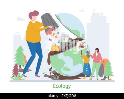 Concept of Ecology Problem, flat design vector illustration Stock Vector