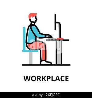 Concept of Workplace icon, modern flat thin line design vector illustration, for graphic and web design Stock Vector