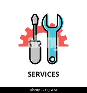 Concept of Services icon, modern flat thin line design vector illustration, for graphic and web design Stock Vector
