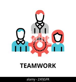 Concept of Teamwork icon, modern flat thin line design vector illustration, for graphic and web design Stock Vector