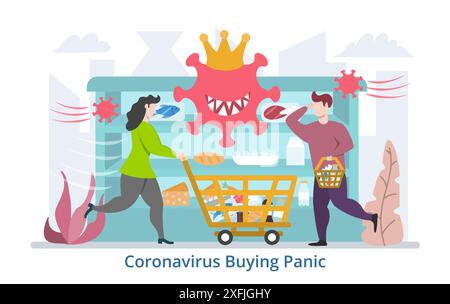 Coronavirus Buying Panic concept, modern flat design vector illustration Stock Vector