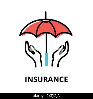 Concept of Insurance icon, modern flat thin line design vector illustration, for graphic and web design Stock Vector
