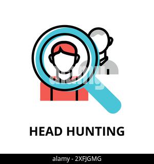 Concept of Head Hunting icon, modern flat thin line design vector illustration, for graphic and web design Stock Vector