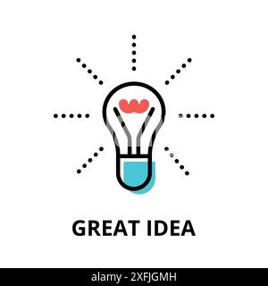 Concept of Great Idea icon, modern flat thin line design vector illustration, for graphic and web design Stock Vector