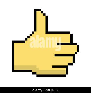 Yellow Thumb Up emoticon symbol, pixel art design vector illustration Stock Vector