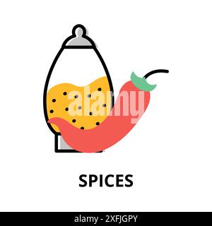 Concept of Spices icon, flat line design vector illustration, for graphic and web design Stock Vector