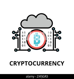 Concept of Cryptocurrency icon, modern flat thin line design vector illustration, for graphic and web design Stock Vector