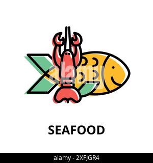 Concept of Seafood icon, flat line design vector illustration, for graphic and web design Stock Vector