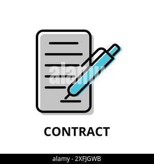 Concept of Contract icon, modern flat thin line design vector illustration, for graphic and web design Stock Vector