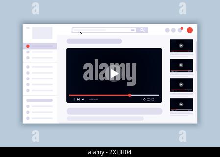Video Application web page design template, modern user interface and content mockup for website, social media concept, flat design vector illustratio Stock Vector