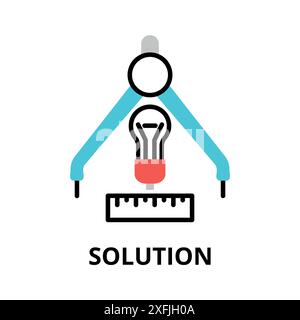 Concept of Solution icon, modern flat thin line design vector illustration, for graphic and web design Stock Vector