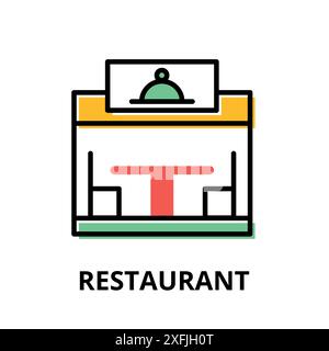 Concept of Restaurant icon, flat line design vector illustration, for graphic and web design Stock Vector