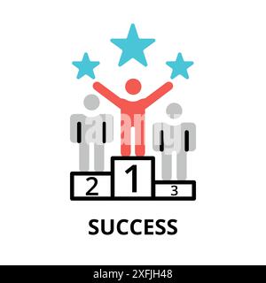 Concept of Success icon, modern flat thin line design vector illustration, for graphic and web design Stock Vector
