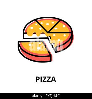 Concept of Pizza icon, flat line design vector illustration, for graphic and web design Stock Vector