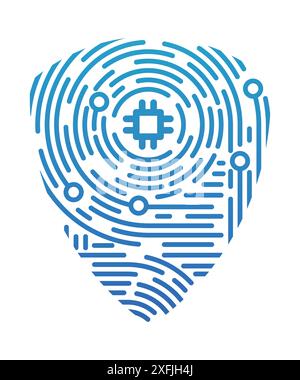 Concept Network and Cyber Security in fingerprint style, flat design vector illustration, for graphic and web design Stock Vector