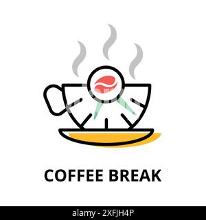 Concept of Coffee Break icon, flat line design vector illustration, for graphic and web design Stock Vector