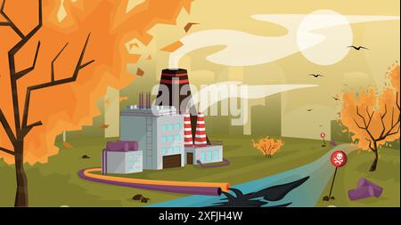 Concept of Ecology Pollution, cartoon flat design vector illustration Stock Vector