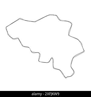 Belgium country simplified map.Thin triple pencil sketch outline isolated on white background. Simple vector icon Stock Vector