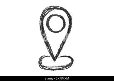 A geolocation pin drawn in black pencil on a white background Stock Photo