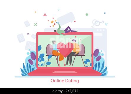 Concept of Online Dating, flat design vector illustration, for graphic and web design Stock Vector