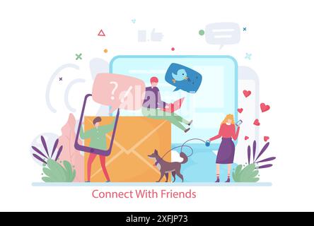 Concept of Connect with Friends, flat design vector illustration, for graphic and web design Stock Vector