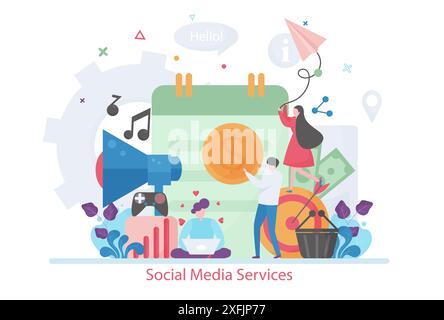 Concept of Social Media Services concept, modern flat vector illustration, for graphic and web design Stock Vector