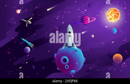Art of Space concept, volume flat design, vector illustration, for graphic and web design Stock Vector