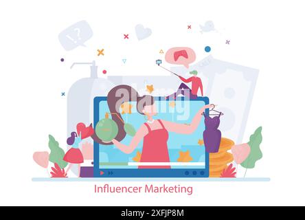 Concept of Influencer Marketing, modern flat vector illustration, for graphic and web design Stock Vector