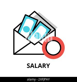 Concept of Salary icon, modern flat thin line design vector illustration, for graphic and web design Stock Vector