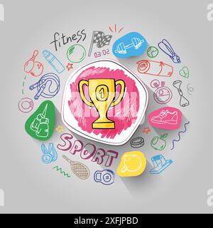 Concept of Sport and Fitness, paint and paper cut designs, vector illustration, for graphic and web design Stock Vector