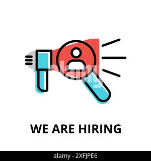 Concept of We Are Hiring icon, modern flat thin line design vector illustration, for graphic and web design Stock Vector