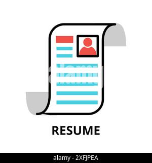Concept of Resume icon, modern flat thin line design vector illustration, for graphic and web design Stock Vector