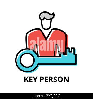 Concept of Key Person icon, modern flat thin line design vector illustration, for graphic and web design Stock Vector