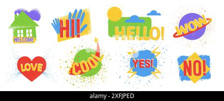 Set of Stickers, paint street art design vector illustration close-up Stock Vector