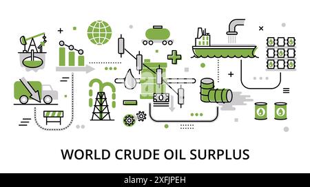 World Crude Oil Surplus concept, modern flat thin line design vector illustration, for graphic and web design Stock Vector