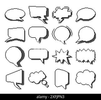 Set of Blank Speech Bubbles, pixel art design vector illustration on white background Stock Vector
