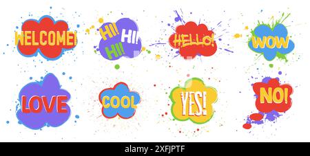 Set of Speech Bubbles, paint street art design vector illustration close-up Stock Vector