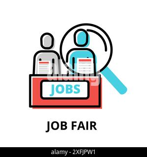 Concept of Job Fair icon, modern flat thin line design vector illustration, for graphic and web design Stock Vector
